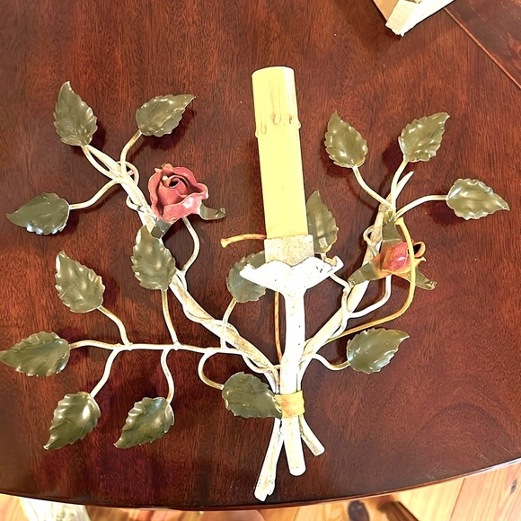 Pair of Enamel French Wall Sconces - Picture 2 of 6